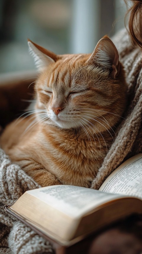 Woman’s Lap with a Brown Cat and an Open Book Nearby – Feminine Blogger Aesthetic (98)