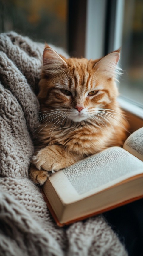 Woman’s Lap with a Brown Cat and an Open Book Nearby – Feminine Blogger Aesthetic (83)