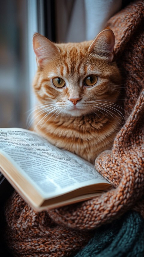 Woman’s Lap with a Brown Cat and an Open Book Nearby – Feminine Blogger Aesthetic (94)