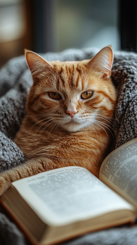 Woman’s Lap with a Brown Cat and an Open Book Nearby – Feminine Blogger Aesthetic (102)