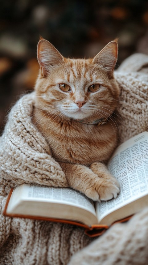 Woman’s Lap with a Brown Cat and an Open Book Nearby – Feminine Blogger Aesthetic (103)