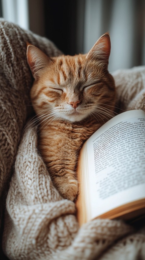 Woman’s Lap with a Brown Cat and an Open Book Nearby – Feminine Blogger Aesthetic (113)