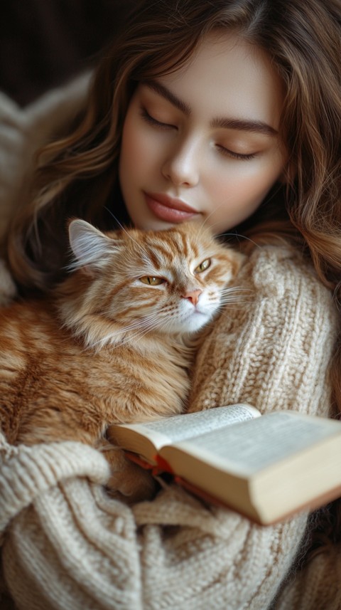 Woman’s Lap with a Brown Cat and an Open Book Nearby – Feminine Blogger Aesthetic (97)