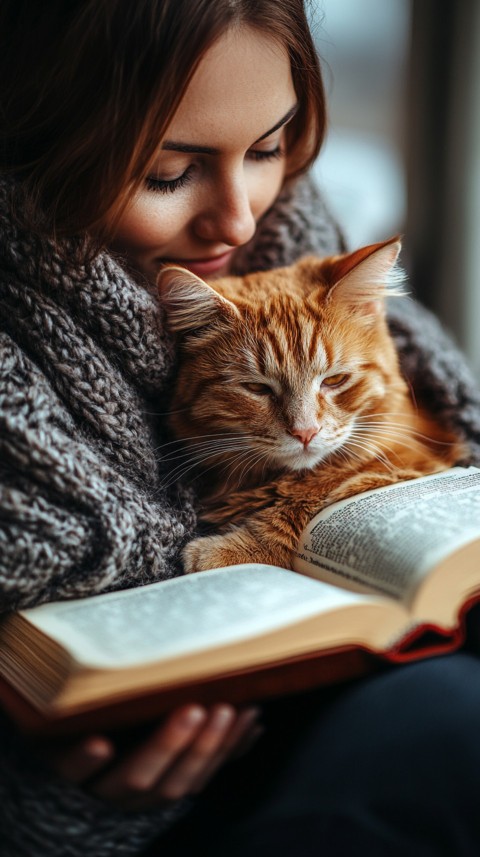 Woman’s Lap with a Brown Cat and an Open Book Nearby – Feminine Blogger Aesthetic (84)