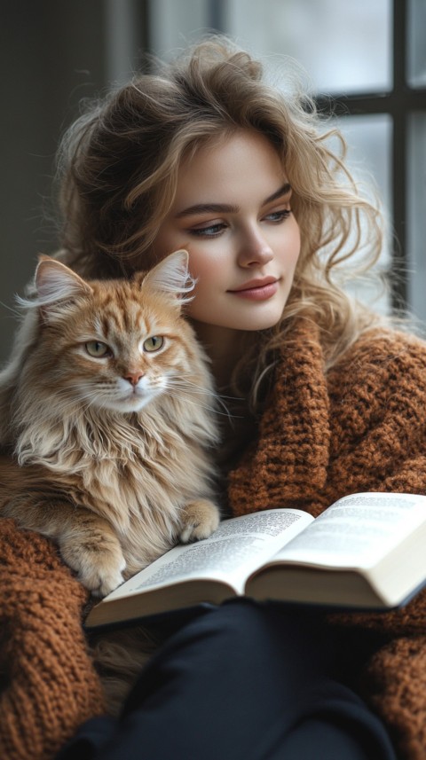 Woman’s Lap with a Brown Cat and an Open Book Nearby – Feminine Blogger Aesthetic (87)