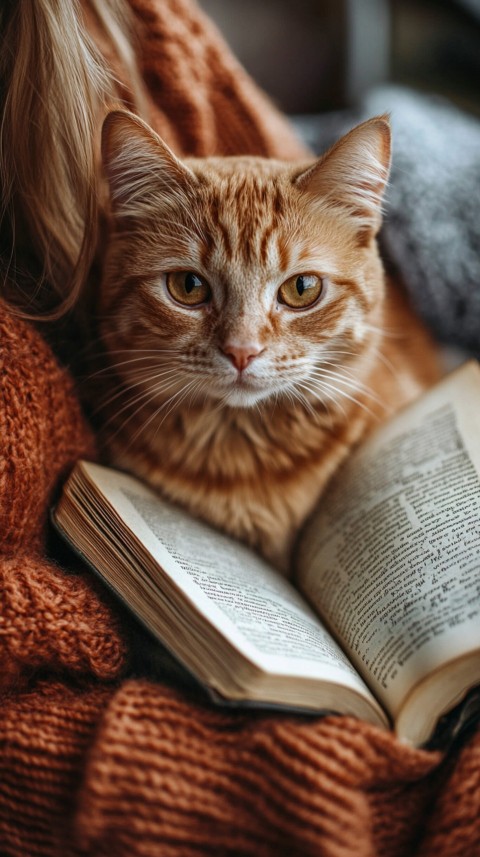 Woman’s Lap with a Brown Cat and an Open Book Nearby – Feminine Blogger Aesthetic (100)