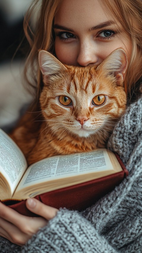 Woman’s Lap with a Brown Cat and an Open Book Nearby – Feminine Blogger Aesthetic (110)