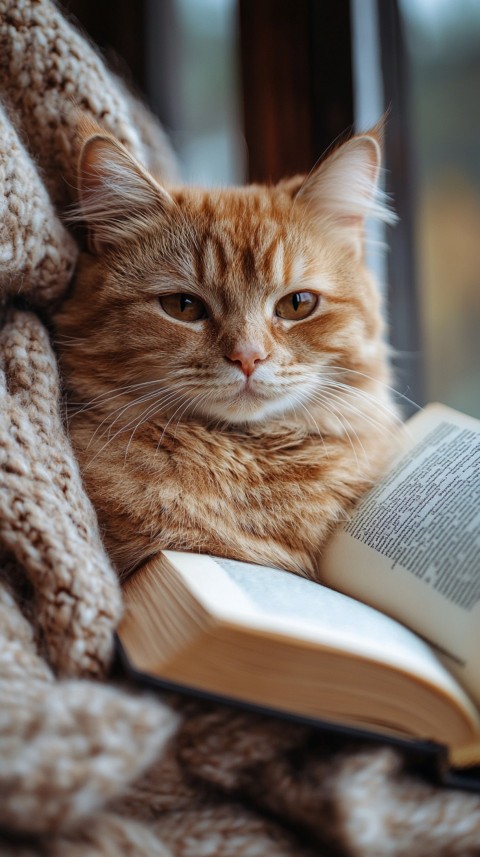 Woman’s Lap with a Brown Cat and an Open Book Nearby – Feminine Blogger Aesthetic (106)