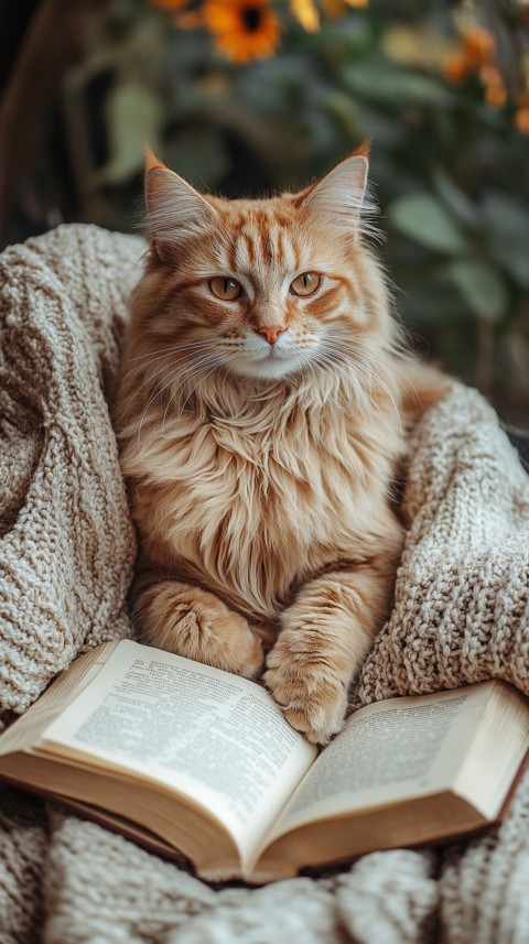 Woman’s Lap with a Brown Cat and an Open Book Nearby – Feminine Blogger Aesthetic (111)