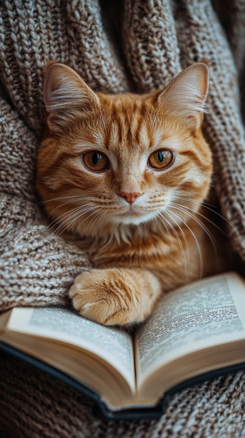 Woman’s Lap with a Brown Cat and an Open Book Nearby – Feminine Blogger Aesthetic (105)