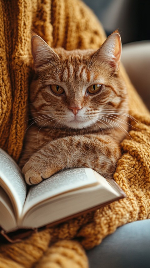 Woman’s Lap with a Brown Cat and an Open Book Nearby – Feminine Blogger Aesthetic (114)