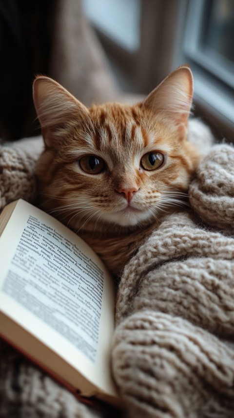 Woman’s Lap with a Brown Cat and an Open Book Nearby – Feminine Blogger Aesthetic (153)