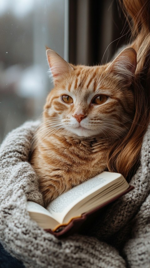 Woman’s Lap with a Brown Cat and an Open Book Nearby – Feminine Blogger Aesthetic (152)