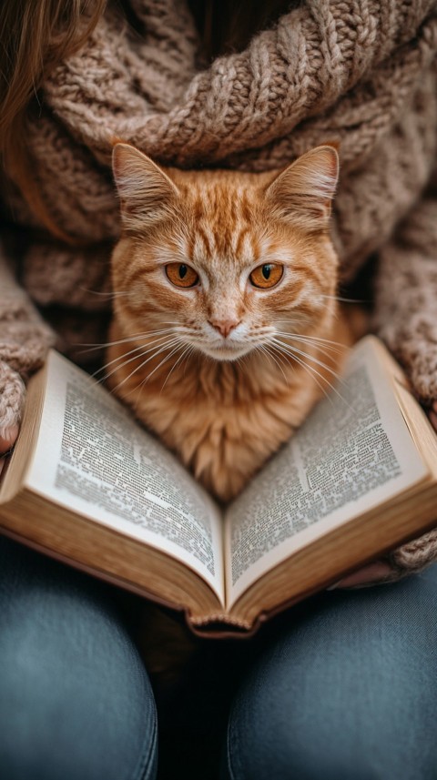 Woman’s Lap with a Brown Cat and an Open Book Nearby – Feminine Blogger Aesthetic (145)