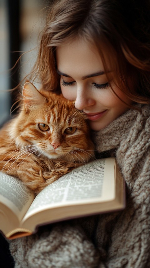 Woman’s Lap with a Brown Cat and an Open Book Nearby – Feminine Blogger Aesthetic (125)