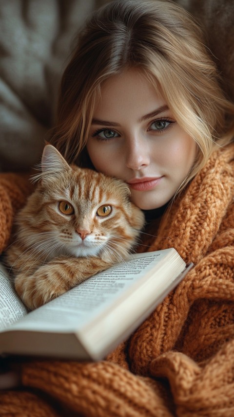 Woman’s Lap with a Brown Cat and an Open Book Nearby – Feminine Blogger Aesthetic (151)