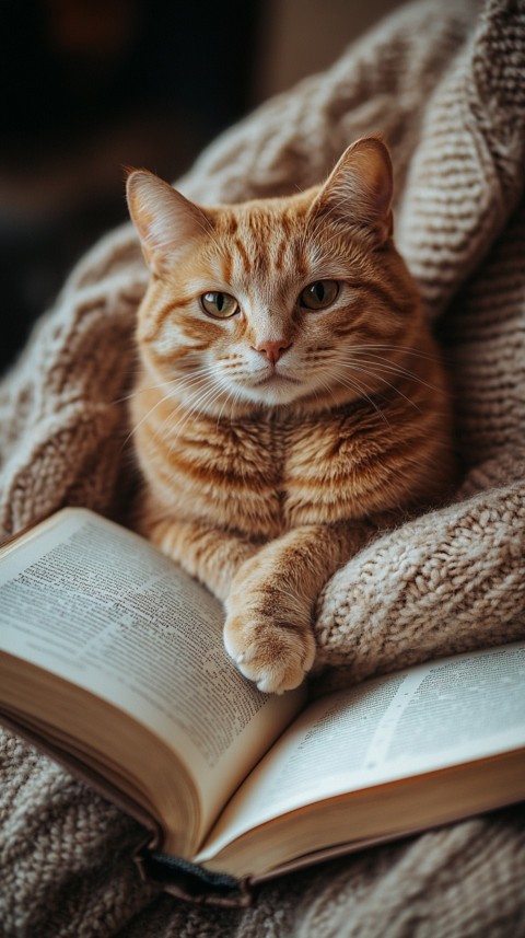 Woman’s Lap with a Brown Cat and an Open Book Nearby – Feminine Blogger Aesthetic (132)