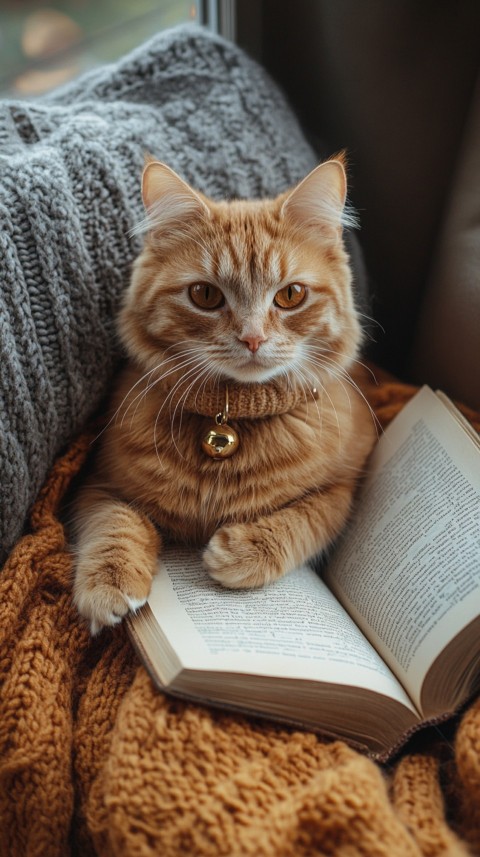 Woman’s Lap with a Brown Cat and an Open Book Nearby – Feminine Blogger Aesthetic (160)