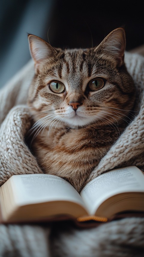 Woman’s Lap with a Brown Cat and an Open Book Nearby – Feminine Blogger Aesthetic (121)