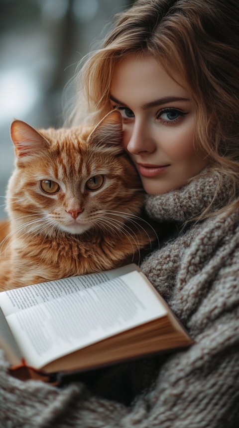 Woman’s Lap with a Brown Cat and an Open Book Nearby – Feminine Blogger Aesthetic (156)