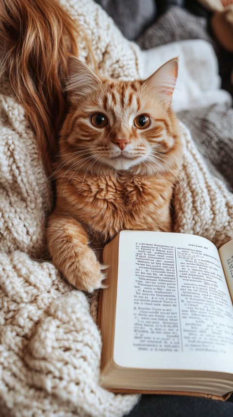 Woman’s Lap with a Brown Cat and an Open Book Nearby – Feminine Blogger Aesthetic (148)