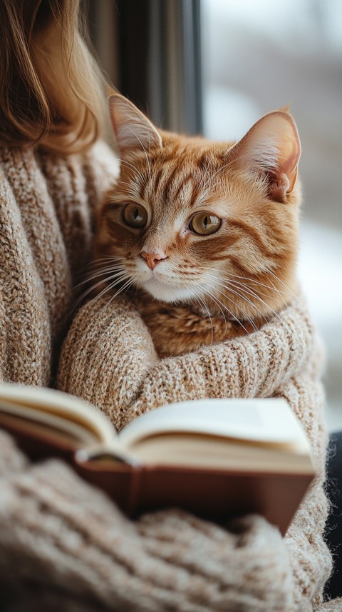 Woman’s Lap with a Brown Cat and an Open Book Nearby – Feminine Blogger Aesthetic (139)