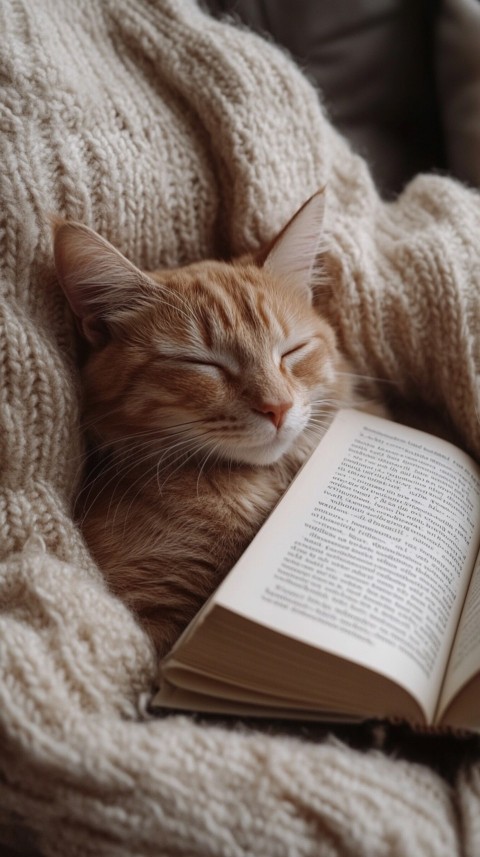 Woman’s Lap with a Brown Cat and an Open Book Nearby – Feminine Blogger Aesthetic (162)