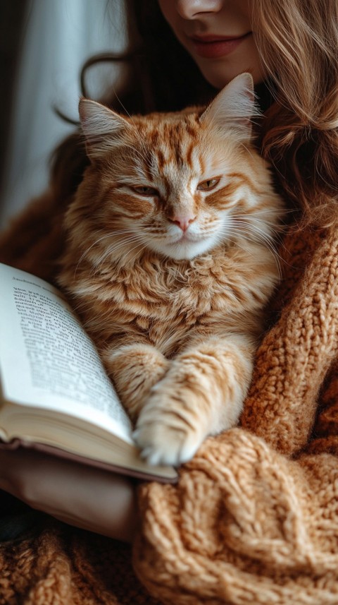 Woman’s Lap with a Brown Cat and an Open Book Nearby – Feminine Blogger Aesthetic (167)