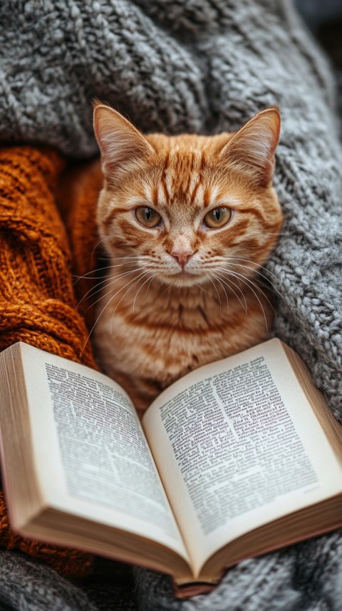 Woman’s Lap with a Brown Cat and an Open Book Nearby – Feminine Blogger Aesthetic (200)