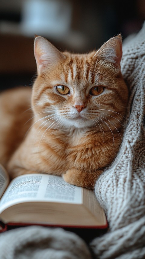 Woman’s Lap with a Brown Cat and an Open Book Nearby – Feminine Blogger Aesthetic (199)