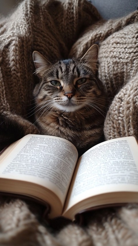 Woman’s Lap with a Brown Cat and an Open Book Nearby – Feminine Blogger Aesthetic (195)