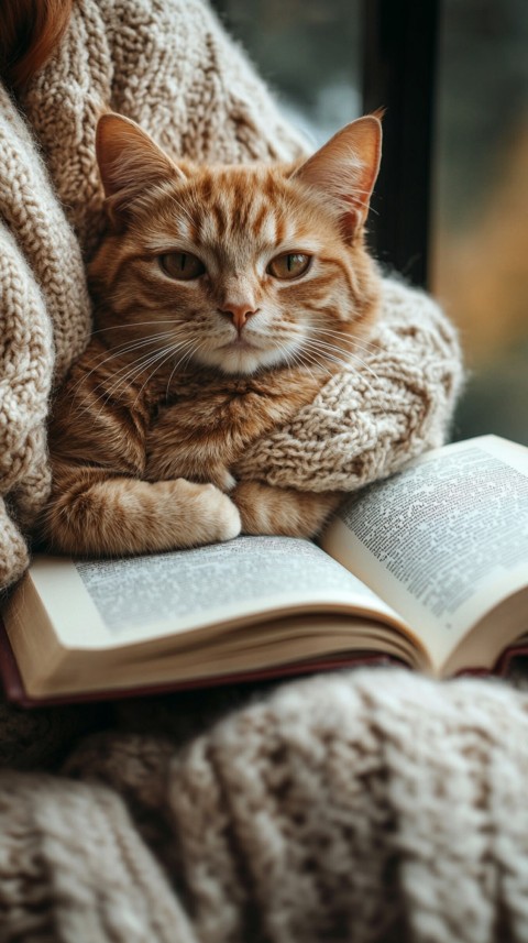 Woman’s Lap with a Brown Cat and an Open Book Nearby – Feminine Blogger Aesthetic (171)