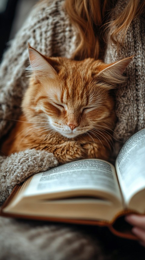 Woman’s Lap with a Brown Cat and an Open Book Nearby – Feminine Blogger Aesthetic (198)