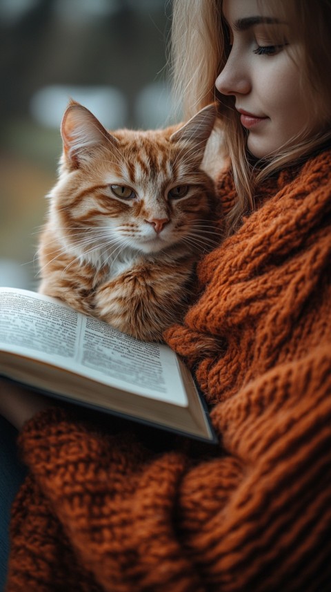 Woman’s Lap with a Brown Cat and an Open Book Nearby – Feminine Blogger Aesthetic (164)