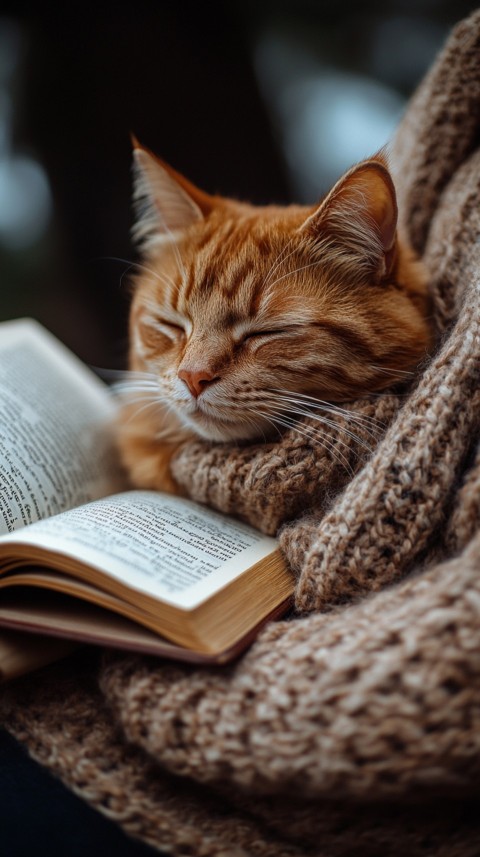 Woman’s Lap with a Brown Cat and an Open Book Nearby – Feminine Blogger Aesthetic (186)