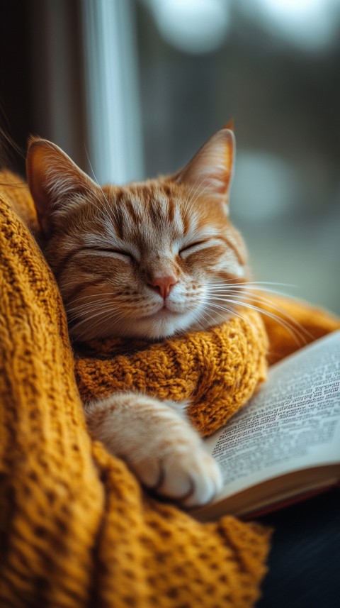 Woman’s Lap with a Brown Cat and an Open Book Nearby – Feminine Blogger Aesthetic (193)