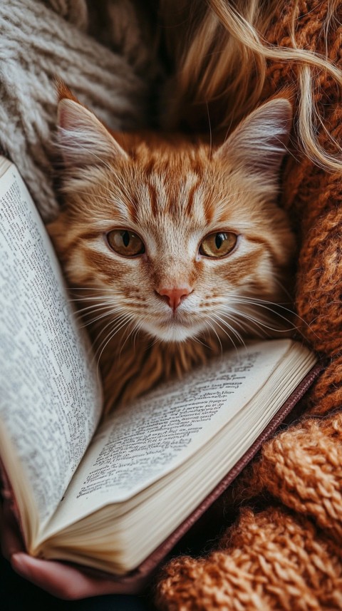 Woman’s Lap with a Brown Cat and an Open Book Nearby – Feminine Blogger Aesthetic (166)