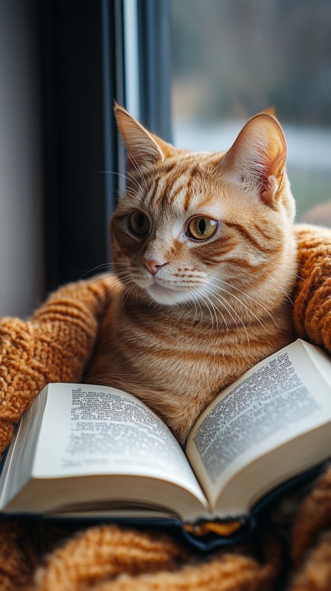 Woman’s Lap with a Brown Cat and an Open Book Nearby – Feminine Blogger Aesthetic (194)