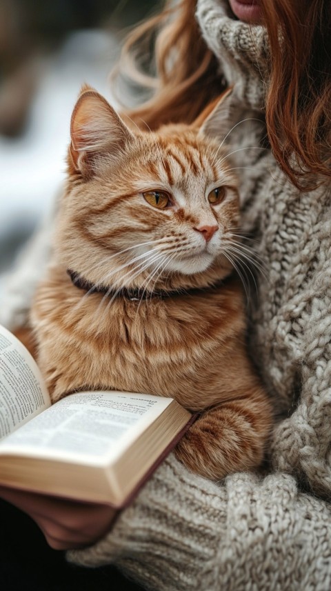 Woman’s Lap with a Brown Cat and an Open Book Nearby – Feminine Blogger Aesthetic (189)