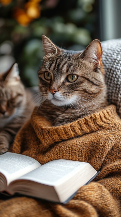 Woman’s Lap with a Brown Cat and an Open Book Nearby – Feminine Blogger Aesthetic (183)