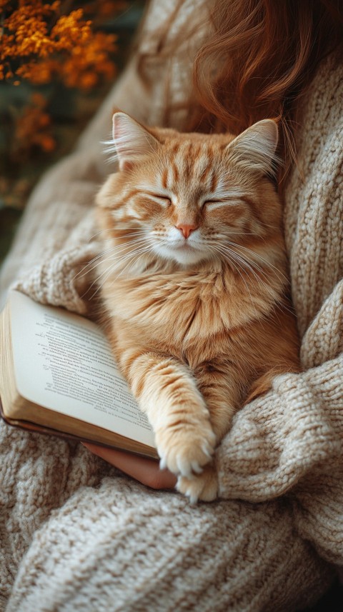 Woman’s Lap with a Brown Cat and an Open Book Nearby – Feminine Blogger Aesthetic (161)