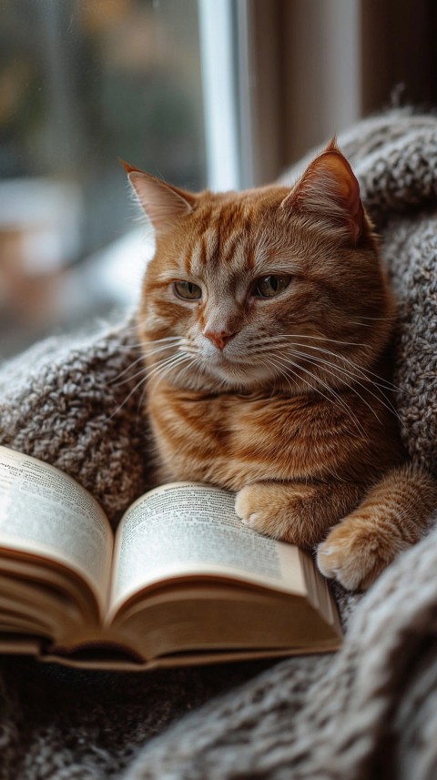 Woman’s Lap with a Brown Cat and an Open Book Nearby – Feminine Blogger Aesthetic (220)