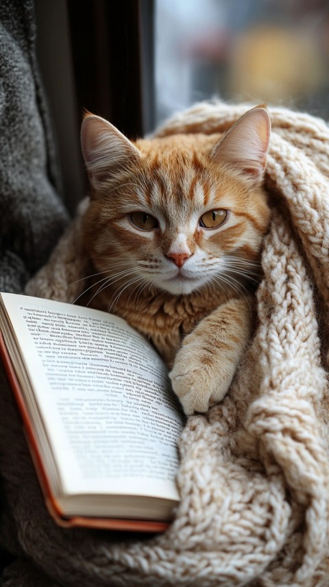 Woman’s Lap with a Brown Cat and an Open Book Nearby – Feminine Blogger Aesthetic (206)