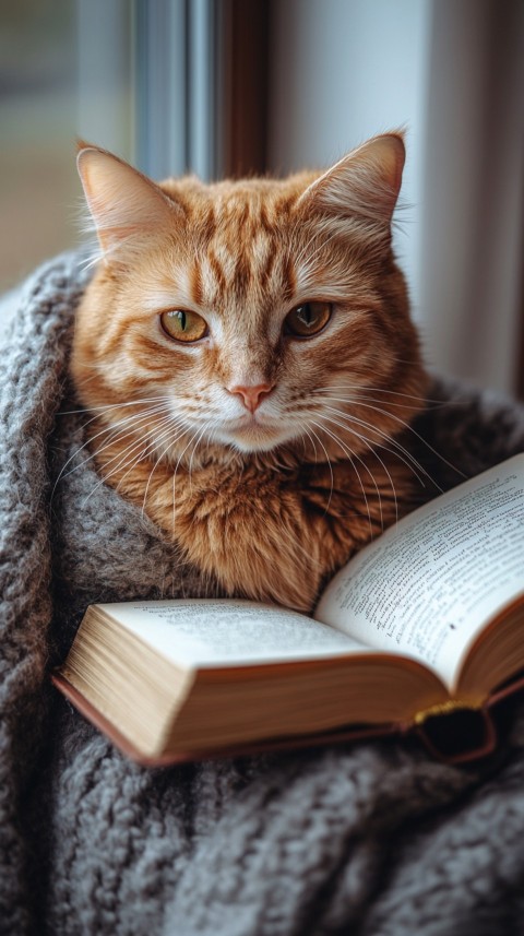 Woman’s Lap with a Brown Cat and an Open Book Nearby – Feminine Blogger Aesthetic (211)