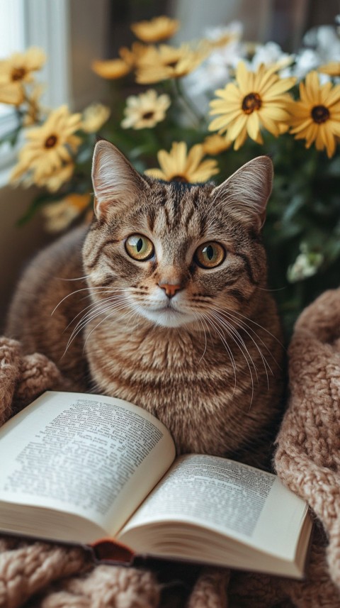 Woman’s Lap with a Brown Cat and an Open Book Nearby – Feminine Blogger Aesthetic (226)