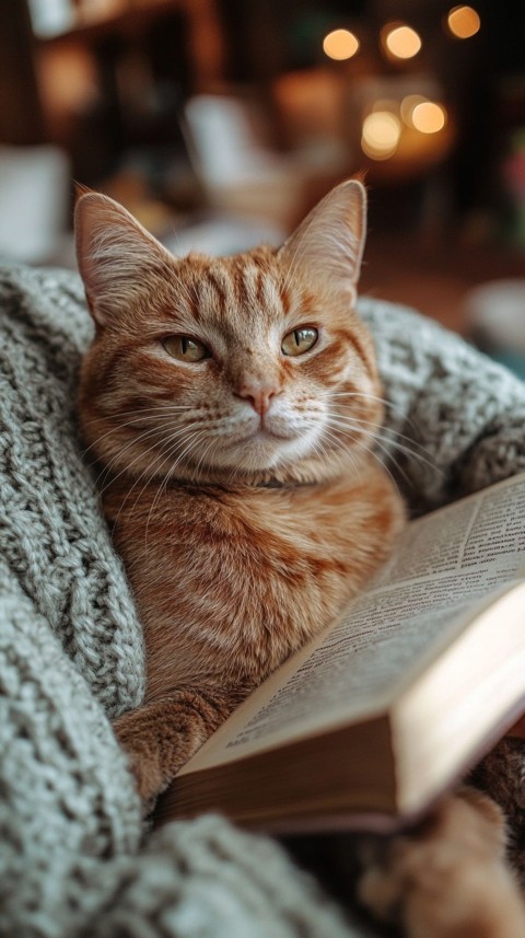 Woman’s Lap with a Brown Cat and an Open Book Nearby – Feminine Blogger Aesthetic (212)