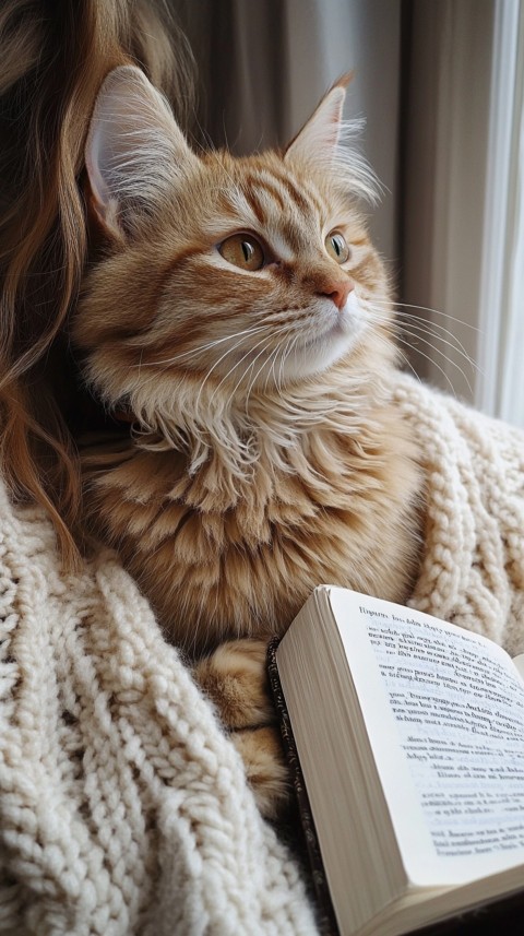 Woman’s Lap with a Brown Cat and an Open Book Nearby – Feminine Blogger Aesthetic (204)