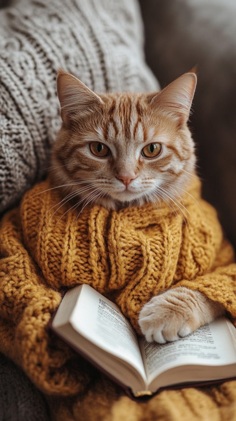 Woman’s Lap with a Brown Cat and an Open Book Nearby – Feminine Blogger Aesthetic (222)