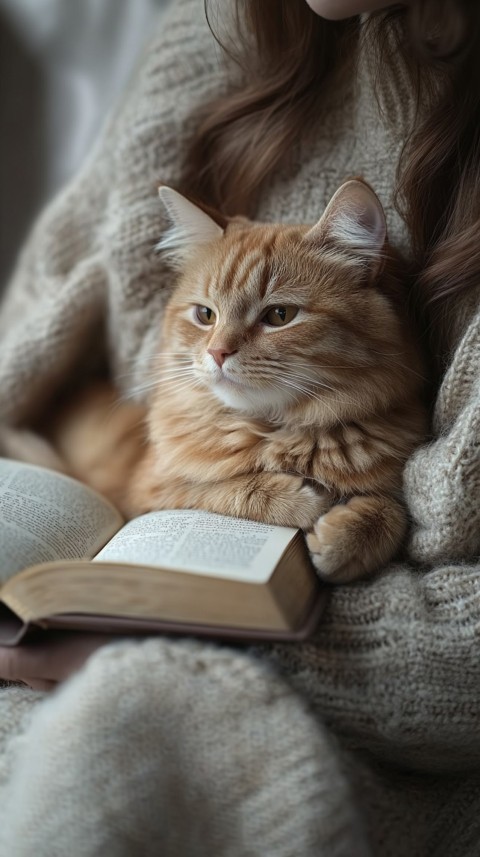 Woman’s Lap with a Brown Cat and an Open Book Nearby – Feminine Blogger Aesthetic (254)