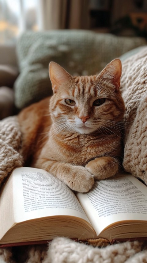 Woman’s Lap with a Brown Cat and an Open Book Nearby – Feminine Blogger Aesthetic (240)